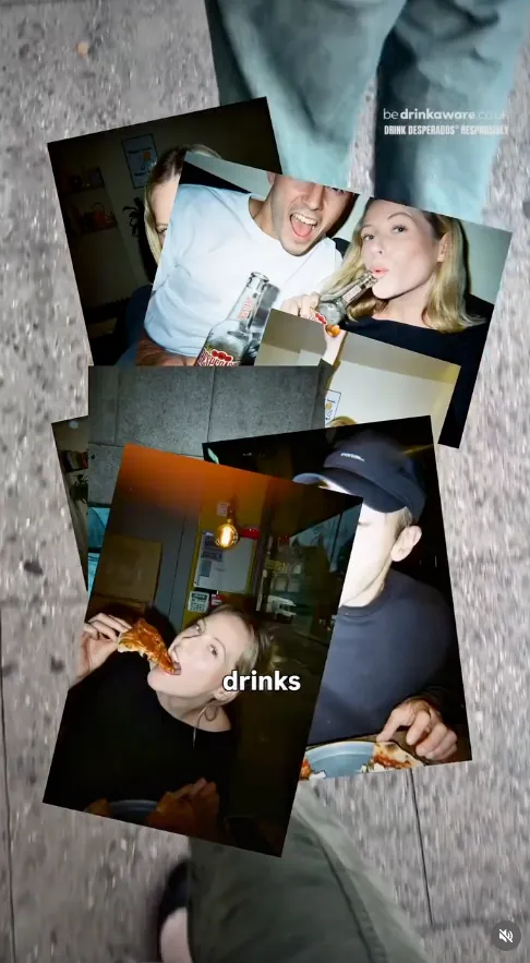 Instagram reel still of young adults drinking beer and eating pizza, an alcohol ad Voxly Vision's Feed Check flagged for youth appeal risk