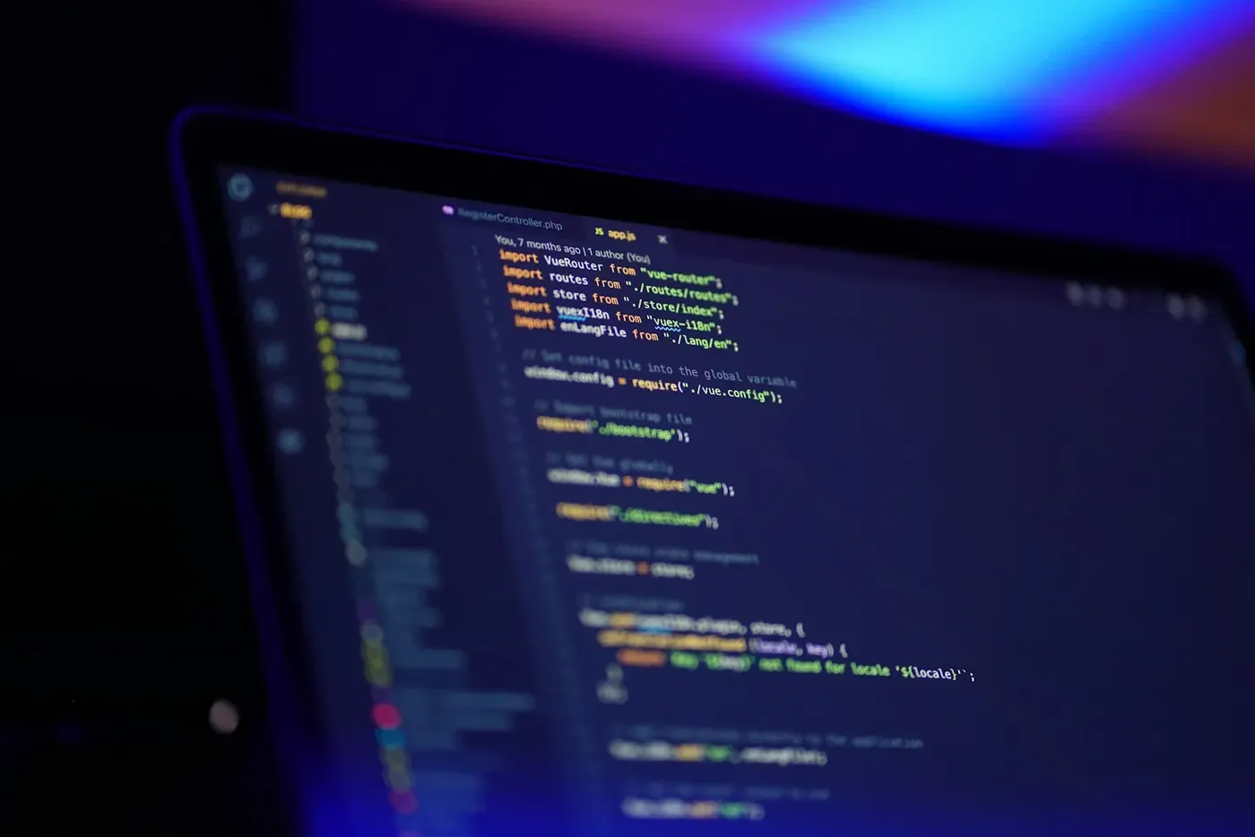 Laptop screen showing code, where developers call the Voxly Vision ad compliance API