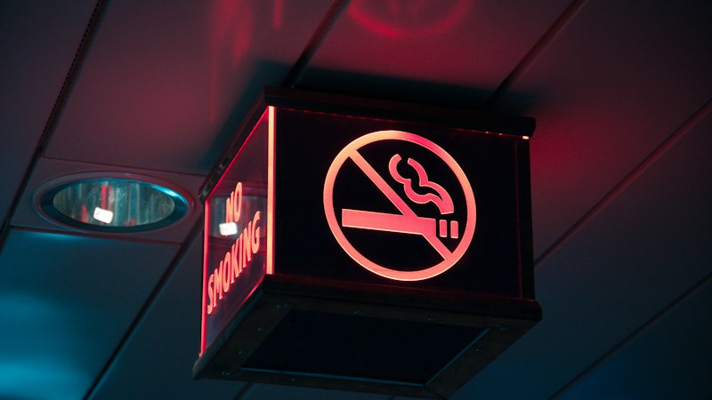 Illuminated no smoking sign, ahead of the Tobacco and Vapes Act ad ban